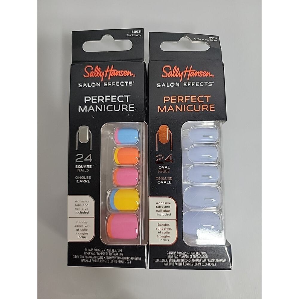 Sally Hansen Salon Effects Perfect Manicure Press On Nail‎ Kit Oval Square  X2
